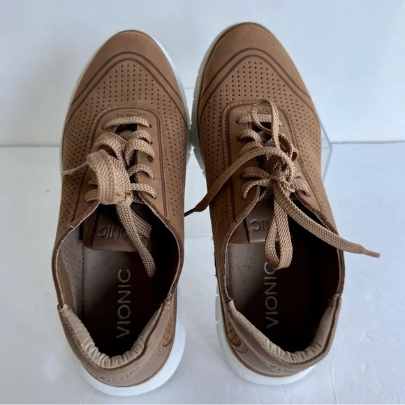 Vionic Womens Fresh Riley Lace Up Shoes Sneakers Brown Nubuck Leather 7.5 Vented - Picture 7 of 8